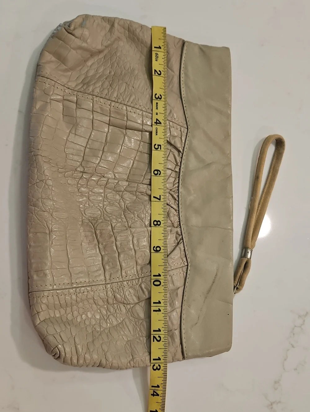 Vintage Clutch Purse Bag Taupe Faux Croc Embossed Leather Like Exterior